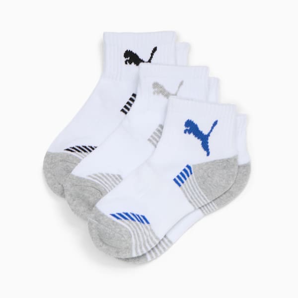 Calcetines deportivos tres cuartos [3 pares] para niños grandes, WHITE / BLUE, extralarge